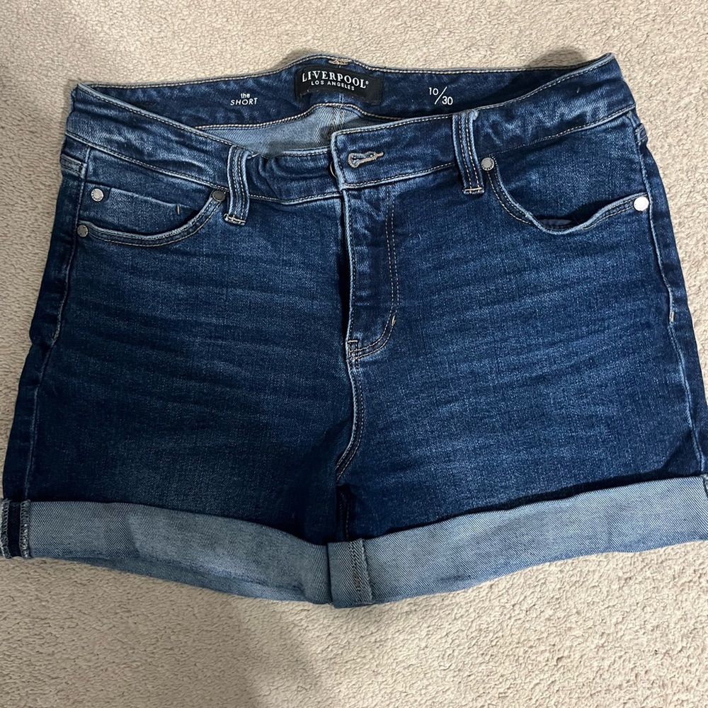 Liverpool Rolled Cuff Blue Denim Shorts